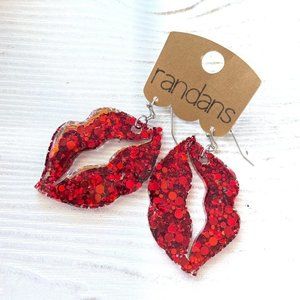 Randan's‎ Red Lip Glitter Earrings Dangle Fashion Earrings for Women Jewelry
